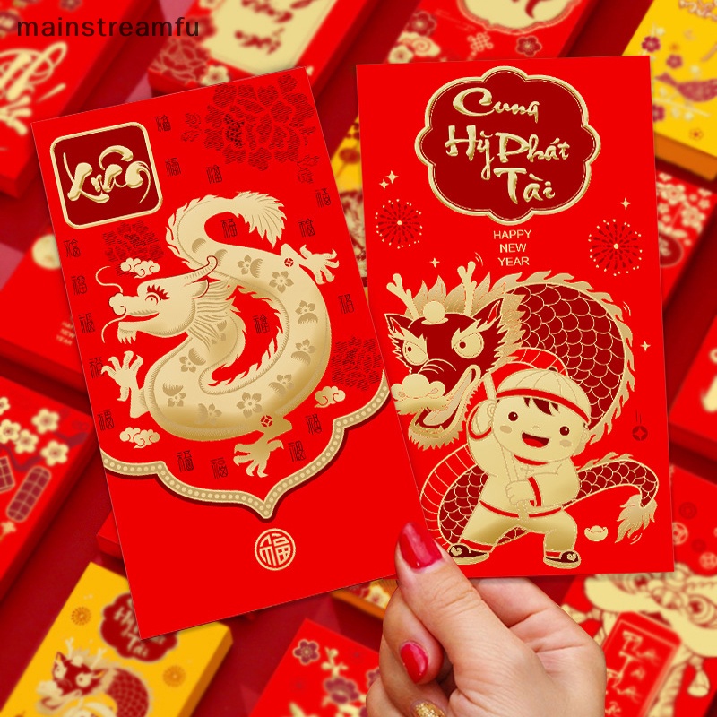 Set 6 Bao Lì Xì Năm Mới 2024 Hình Rồng May Mắn Phong Cách Trung Hoa