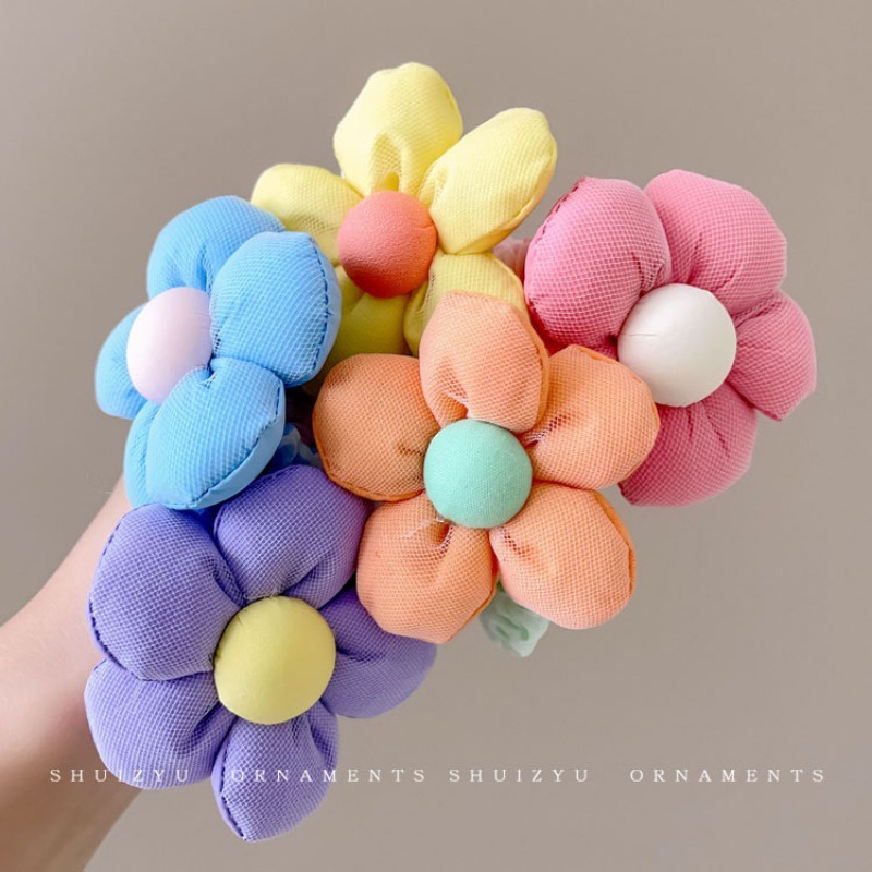 Set 5 Dây Buộc Tóc Cao Su Co Giãn Đính Nơ Kiểu Hàn Quốc Dễ Thương Không Đau Cho Bé Gái