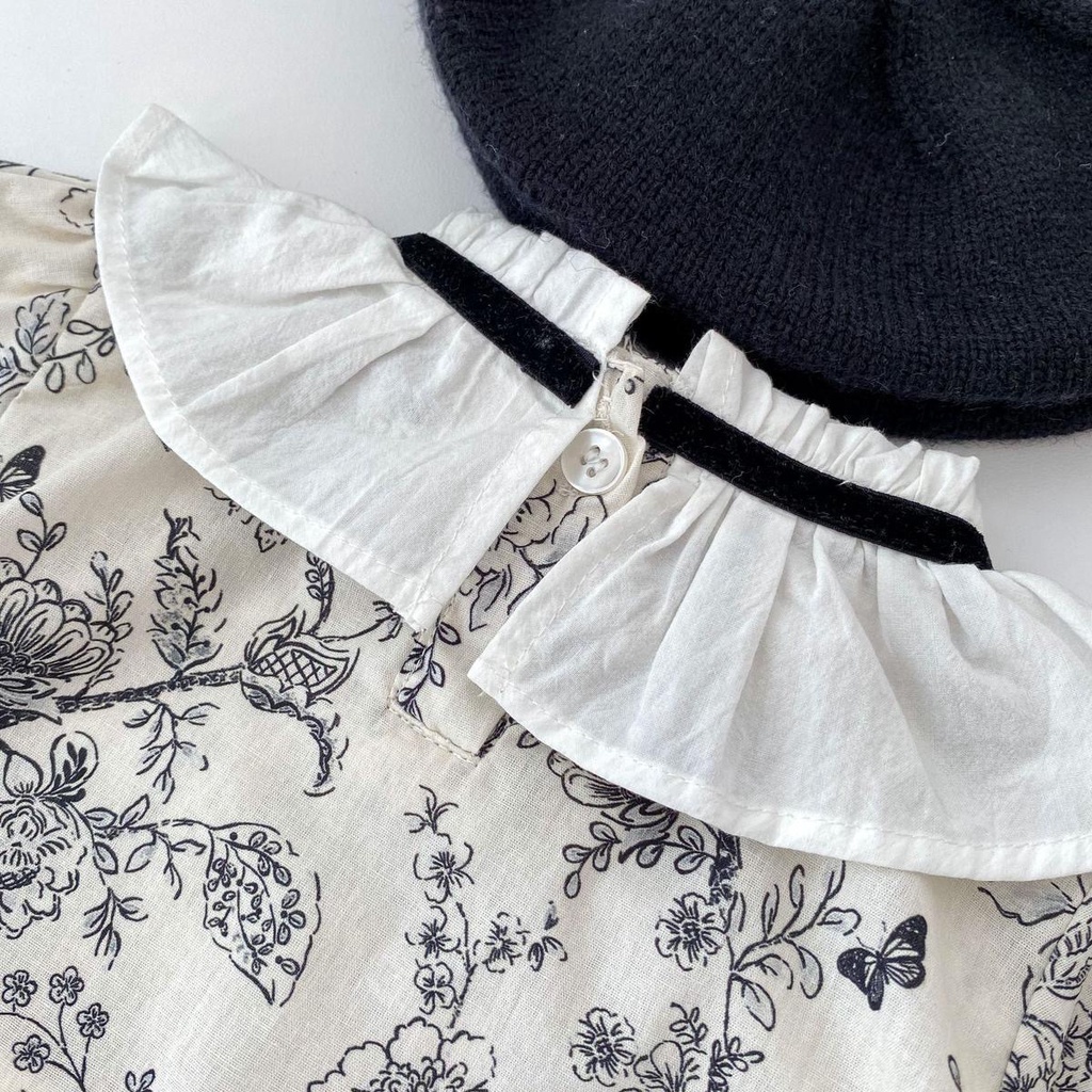 Áo sơ mi dài tay trẻ em gái với quần sịp, bộ nơ ren thời trang