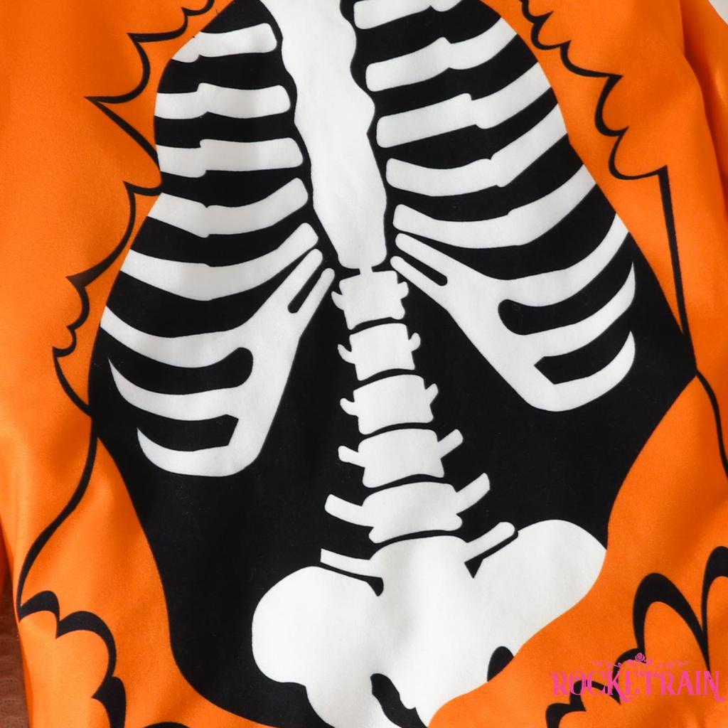 Set Đồ halloween 2 Món Gồm Áo Thun Tay Dài In Hình Bộ Xương + Quần Dài Cho Bé