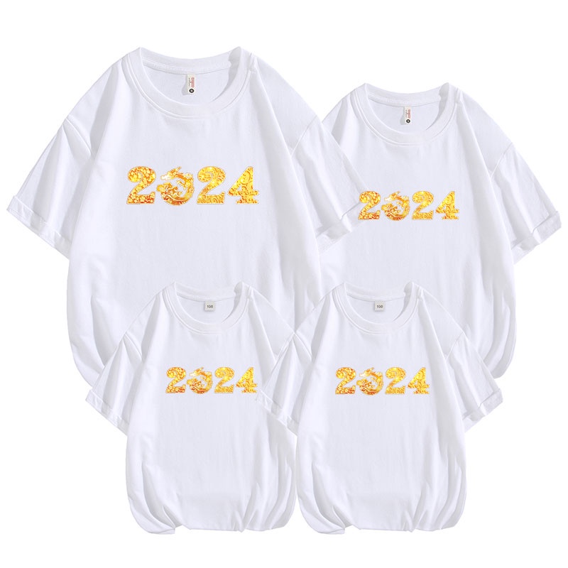 Áo Thun cotton Ngắn Tay In Hình Rồng Thời Trang 2024 Cho Gia Đình