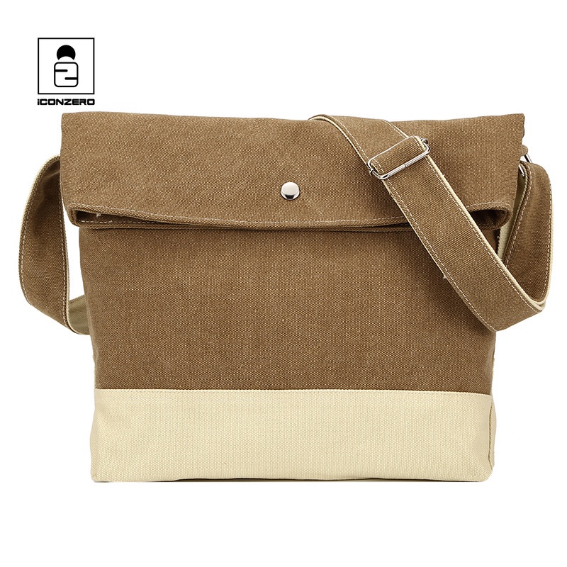ICONZERO Túi Xách Đeo Vai Hình Vuông Bằng Vải Bạt Sức Chứa Lớn unisex Phiên Bản Hàn Quốc