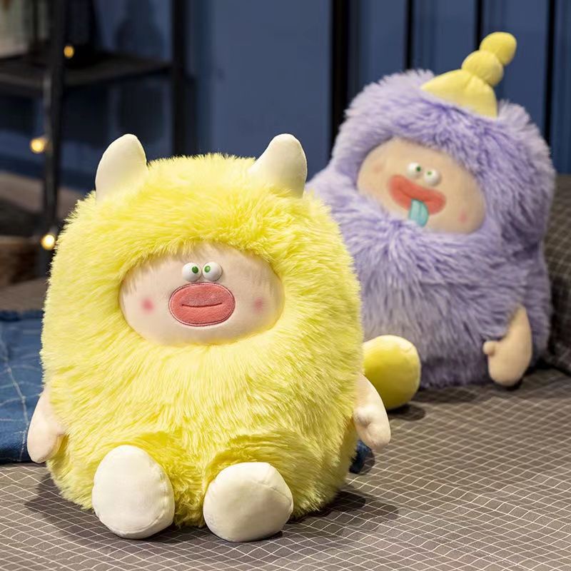 Panda~Đồ chơi nhồi bông  Quái vật nhỏ có lông Búp bê ngộ nghĩnh màu hồng dễ thương Mô phỏng gối mềm Quà tặng sinh nhật búp bê 0321