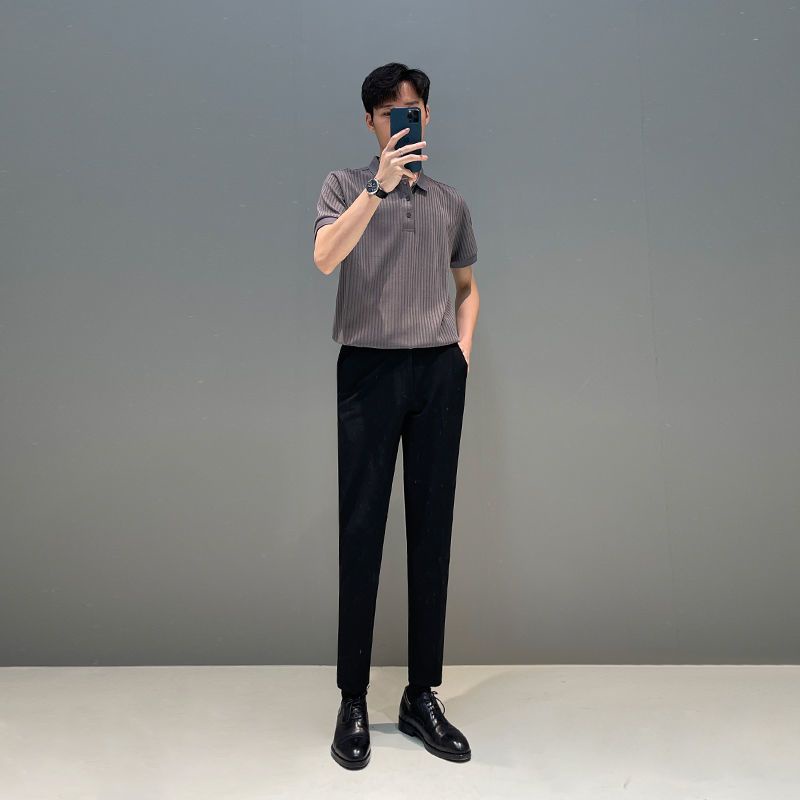 Áo Thun polo Vải Lụa Lạnh Màu Sắc Đơn Giản Cho Nam