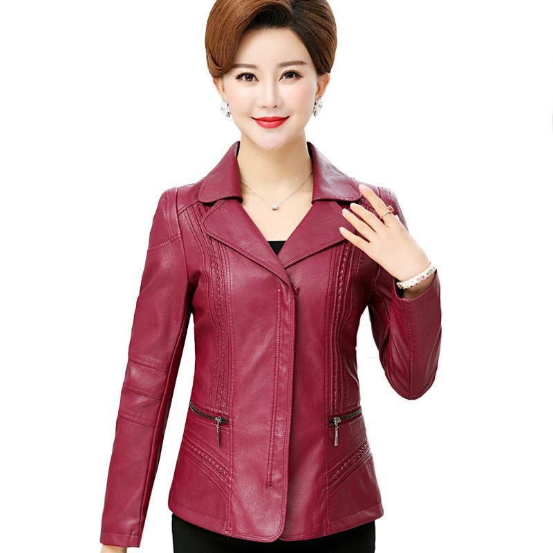 Áo Khoác Da pu Dáng Ngắn Thời Trang Mùa Thu 2023 Cho Phụ Nữ Trung Niên 40-50