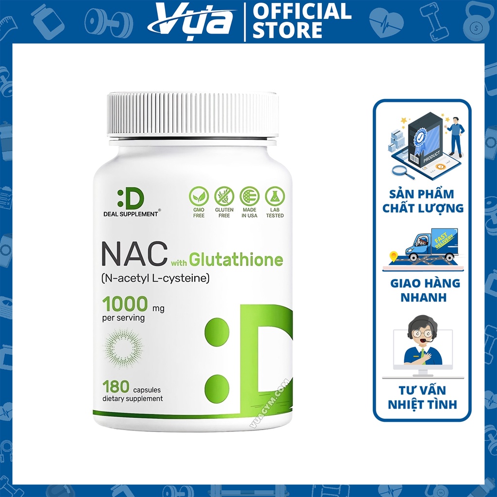 Viên Uống Deal Supplement - NAC with Glutathione (180 viên) - Hỗ Trợ Chống Oxy Hóa, Tăng Cường Sức Khỏe - Chính Hãng