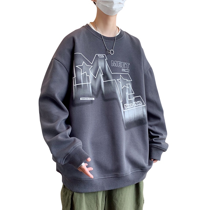 Áo sweater Tay Dài Cổ Tròn Dáng Rộng In Họa Tiết Thời Trang Mùa Thu Cho Nam