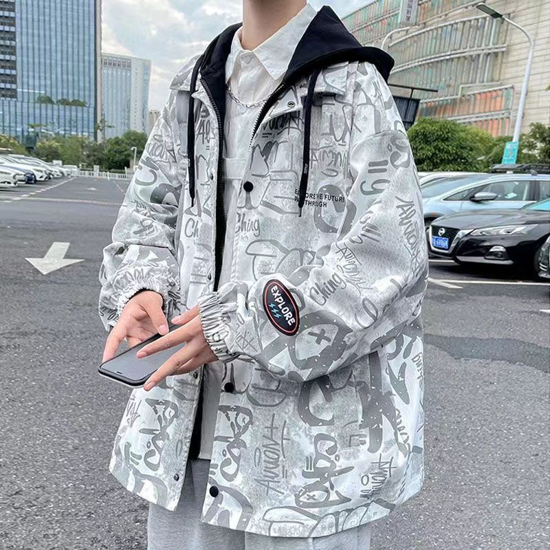 Áo Khoác Hoodie Dáng Rộng In Chữ Kiểu Hồng Kông Thời Trang Mùa Thu Cho Nam