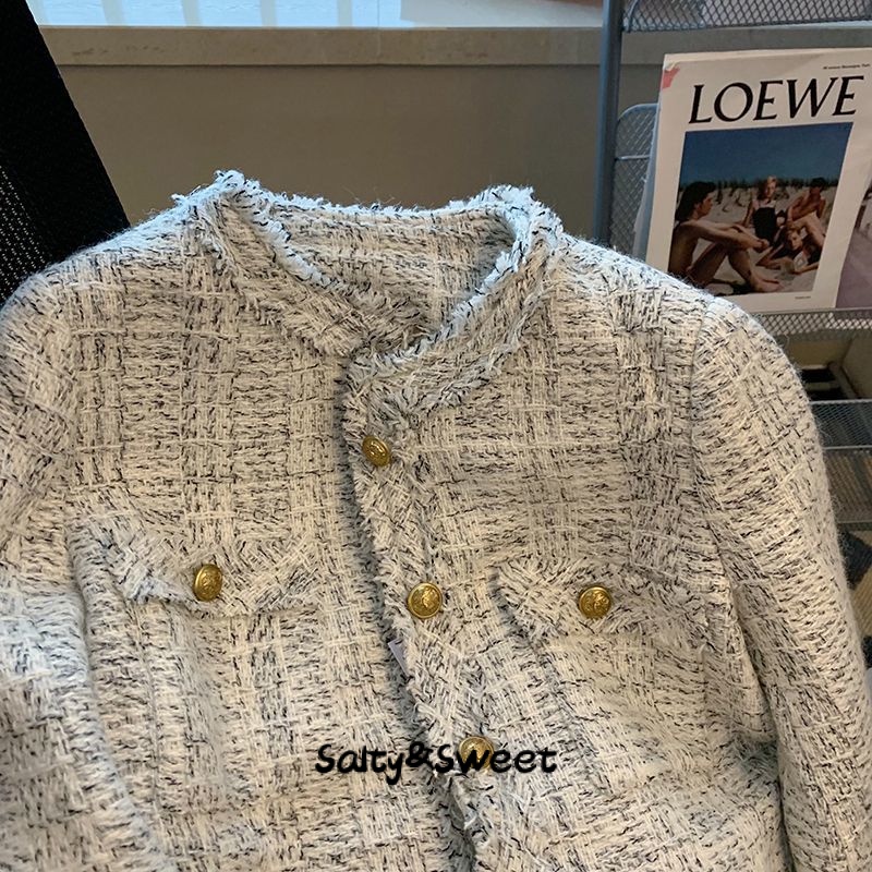 Salty&Sweet store Áo dạ tweed áo khoác dù áo khoác bomber cozy casual chic Chất lượng cao WJK23A07U4 42Z231016
