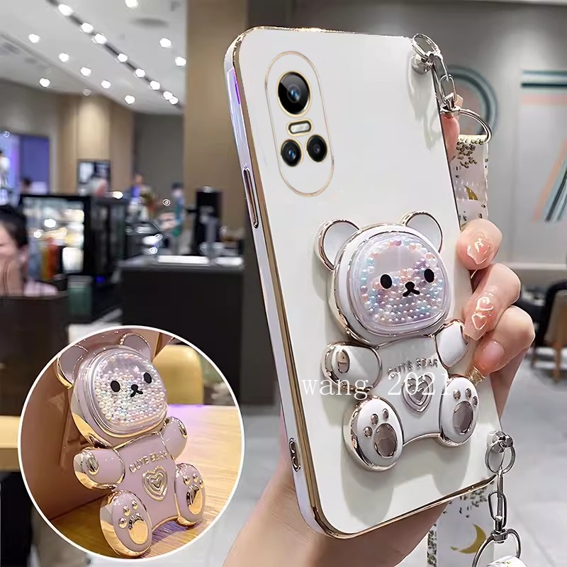 Phù Hợp Ốp Điện Thoại Dẻo Họa Tiết Gấu Nhiều Màu Kèm Dây Đeo Cho oppo reno10 pro pro + reno8 t reno8 z pro 5g