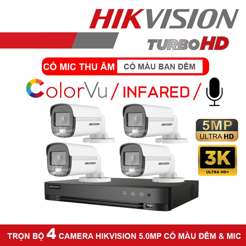 Bộ Camera giám sát Hikvision 5MP Chính Hãng - Bộ [1 | 2 | 3 | 4] Camera 5MP kèm đủ Phụ kiện lắp đặt - Bảo hành 24 Tháng