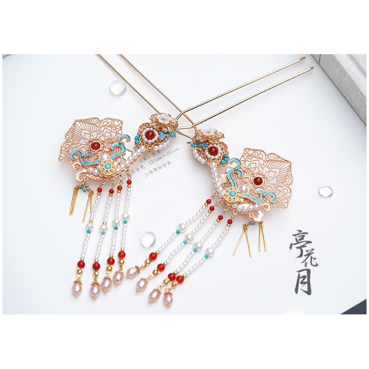 Kẹp Tóc Tua Rua Mạ Vàng Kiểu Hán Phục Trung Hoa Xinh Xắn Cho Cô Dâu
