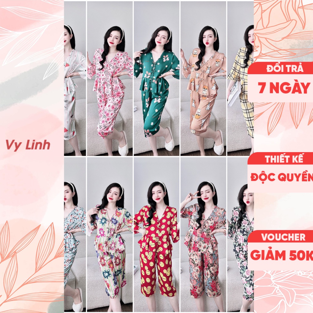 Bộ đồ lửng tay bèo Vy Linh chất liệu lụa latin thoáng khi, thấm hút mồ hôi tốt không bai nhão,chông nhăn,chống xù S1055