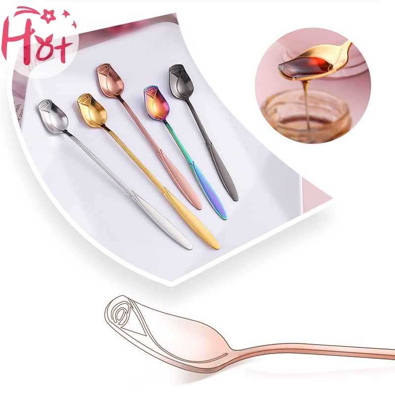 Muỗng Cà Phê Bằng Thép Không Gỉ Hình Hoa Hồng Dễ Thương