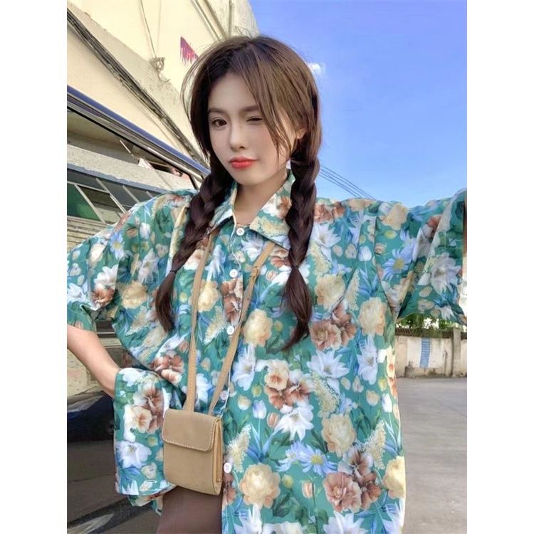 Áo Sơ Mi Ngắn Tay In Họa Tiết Hoa Phong Cách retro Thời Trang Cho Nữ
