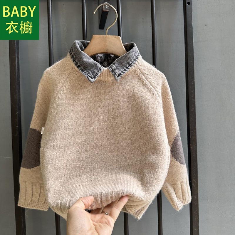 Áo sweater Giả Jean Dày Dặn Ấm Áp Thời Trang Mùa Đông 2023 Cho Bé Trai