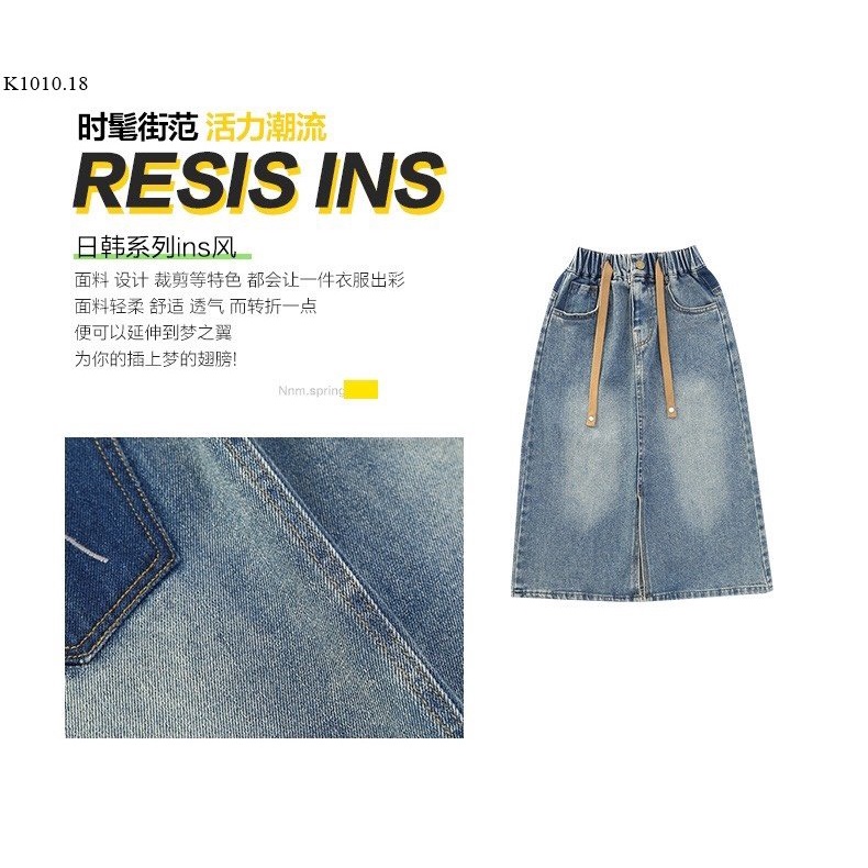 Chân váy jean dài xẻ trước