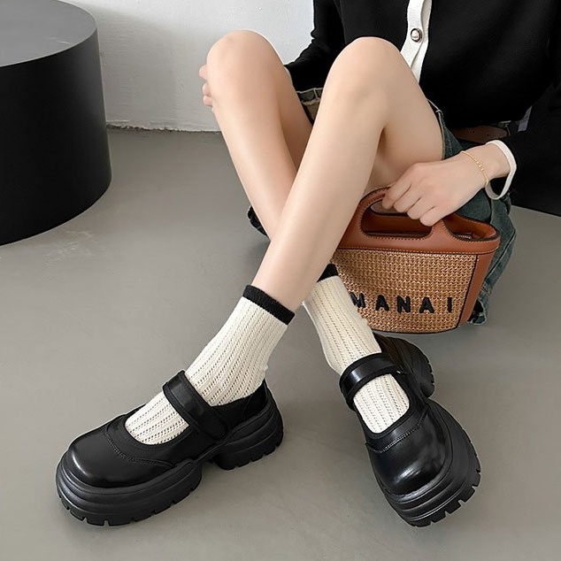 Giày Lười Da pu Đế Dày Mũi Tròn Phong Cách Anh Quốc Thời Trang Cho Nữ