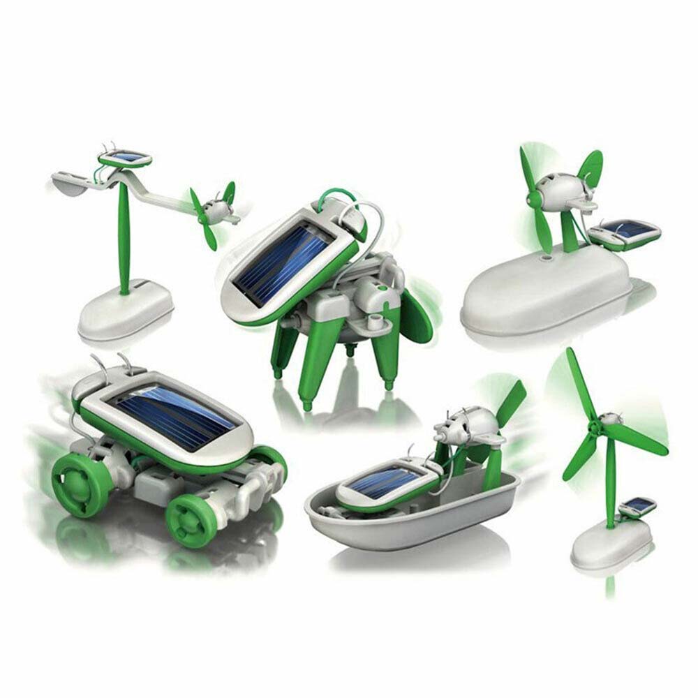 6 in 1 Solar DIY Educational Kit Toy Boat Fan Car Robot Windmill Puppy