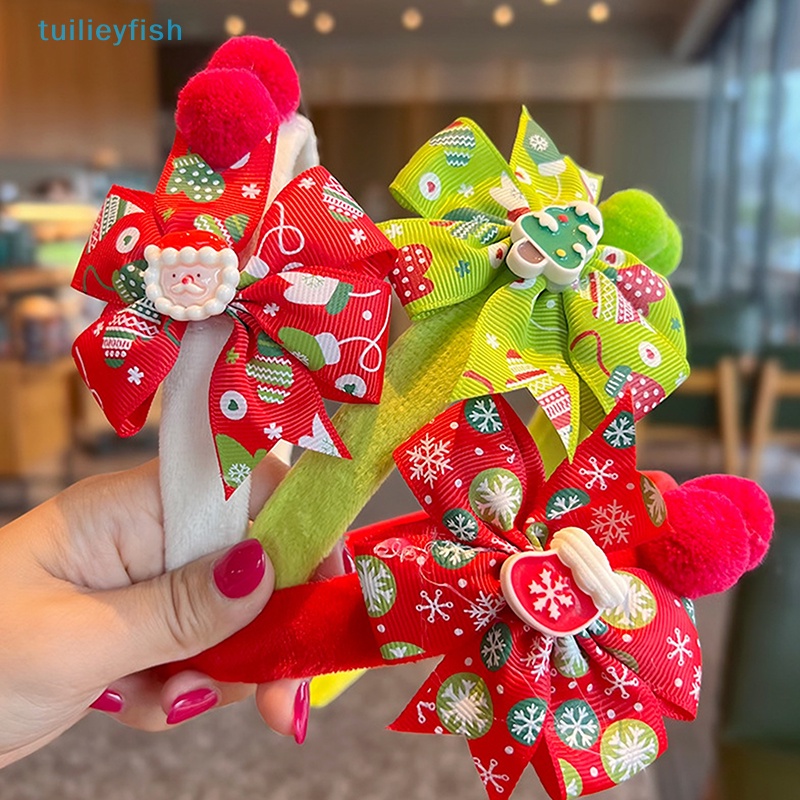 Băng Đô Giáng Sinh Bằng Lông Nhung Đính Nơ Dễ Thương Trang Trí Cho Nữ