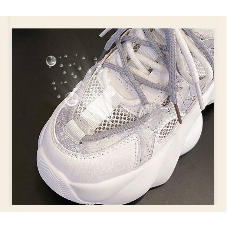 Giày Sneaker Đế Dày 8cm Phối Lưới Thoáng Khí Thời Trang Cho Nữ