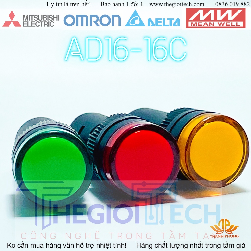 Đèn Báo Pha Phi 16 AD16-16C Led 3 Màu - Xanh