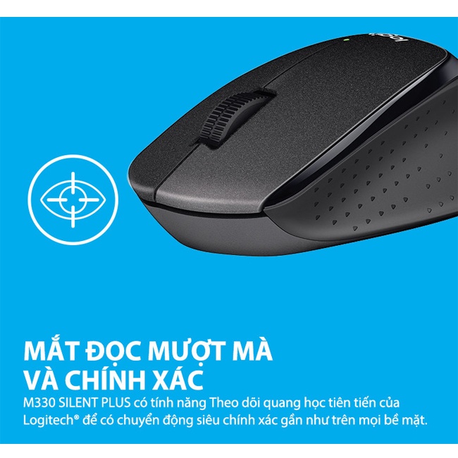 Chuột không dây Logitech M330 Silent Plus giảm ồn 90% - USB 2.4GHz,chuột máy tính,hàng công ty, Bảo hành 6 tháng