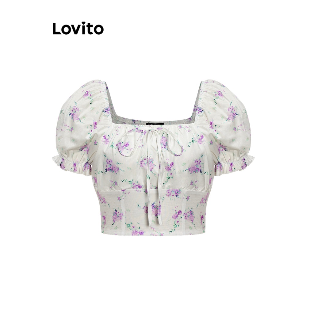 Lovito Áo kiểu có dây buộc hoa phong cách Boho Ditsy dành cho nữ L68ED024