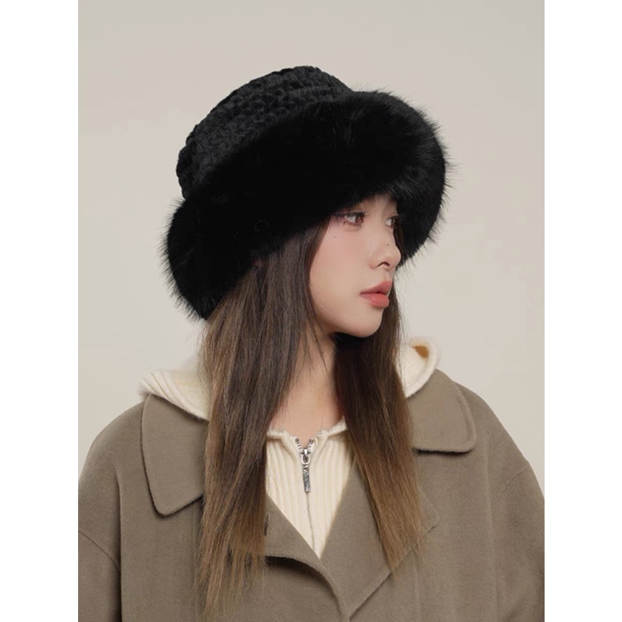 Nón beret phủ lông nhân tạo giữ ấm tai xinh xắn thời trang mùa đông, nón tai bèo phong cách thu đông