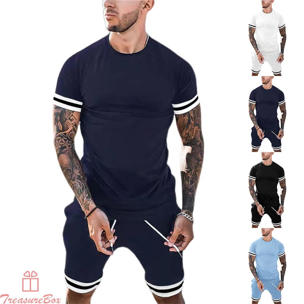Tops+Pants For Men Gym Loose Men\'s Outfit Outfits Shorts Set Solid Color