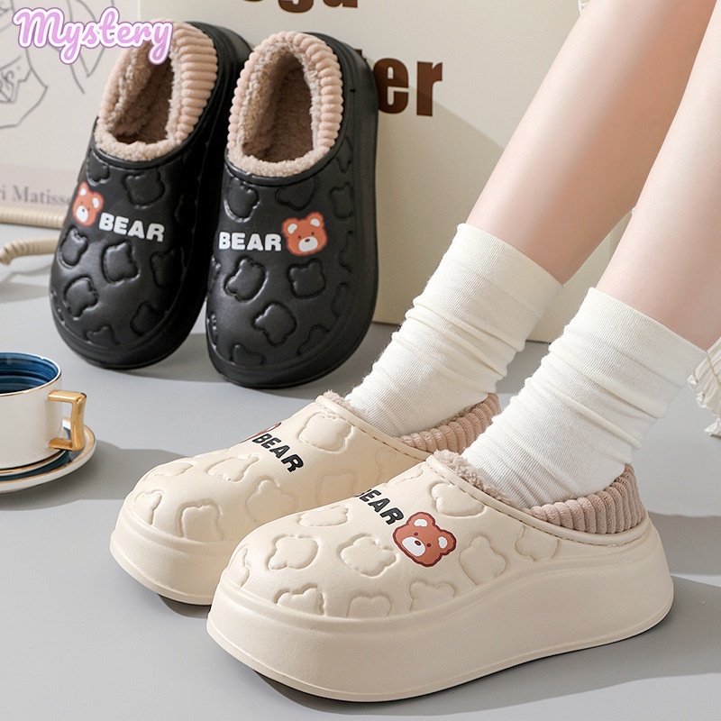Dép Bông Đi Trong Nhà Đế Dày 4cm Chống Nước Giữ Ấm Cho Cặp Đôi