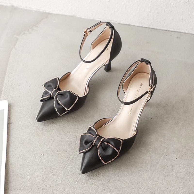 Giày Cao Gót 7.5cm Thời Trang Thanh Lịch Cho NữDễ Thương Giày Cao Gót Mũi Nhọn Đính Nơ Ngọt Ngào Cho Cô Dâu