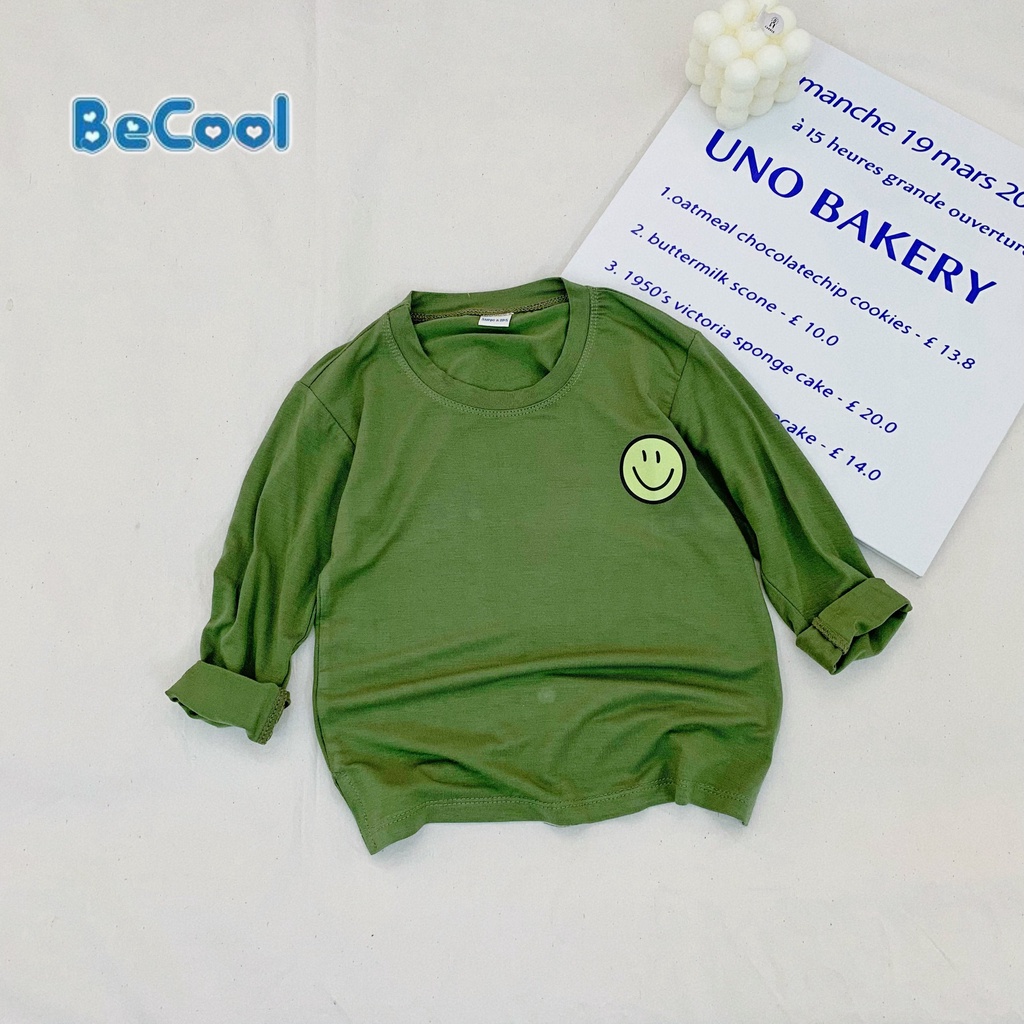 Áo Giữ Nhiệt Cho Bé Hình Măt Cười Chất Cotton Thun Trơn Cao Cấp BeCool, Áo Thu Đông Dài Tay Cho Bé Từ 10-26kg