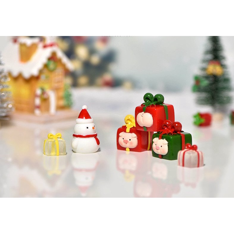 Trang trí giáng sinh, noel, terrarium, sen đá mô hình người tuyết và quà heo siêu dễ thương
