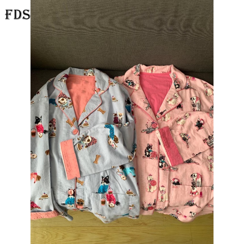 Fds Bộ Đồ Ngủ Tay Dài In Họa Tiết Hoạt Hình Dễ Thương Thời Trang Xuân Thu Cho Nữ
