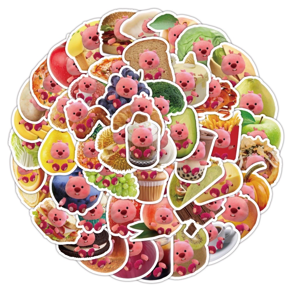 Bộ 70 Miếng Dán Trang Trí Mũ Bảo Hiểm / Bút Chì In Họa Tiết Hoạt Hình food loopy graffiti Dễ Thương Tiện Dụng