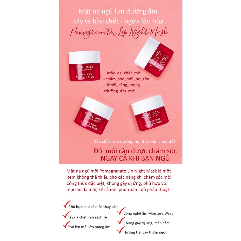 Mặt Nạ Ngủ Môi Care:Nel Giúp Cấp Ẩm, Tẩy Da Chết, Ngừa Lão Hoá Pomegranate Lip Night Mask 5g - Lưu Đỏ