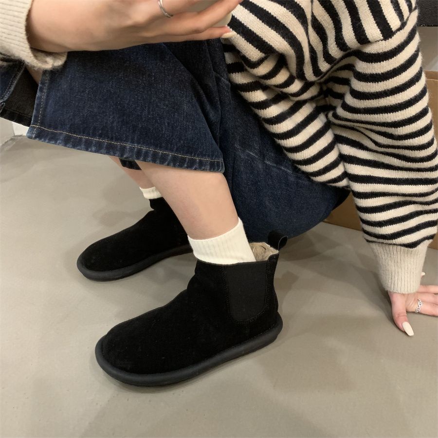 Chelsea Giày Bốt Da Đế Bằng Phong Cách Anh Quốc Thời Trang Thu Đông 2023