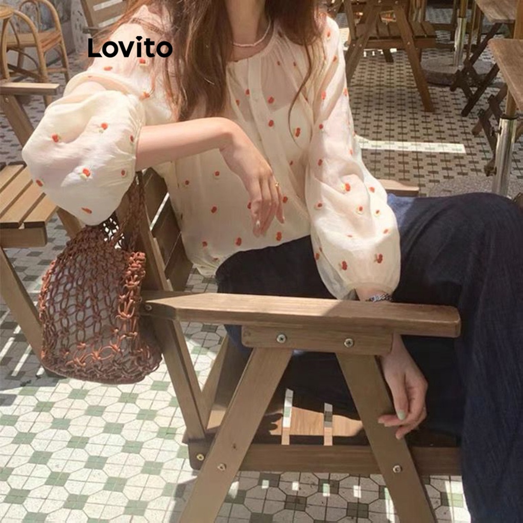 Lovito Áo Jacquard chấm bi thường ngày cho nữ LNE27296