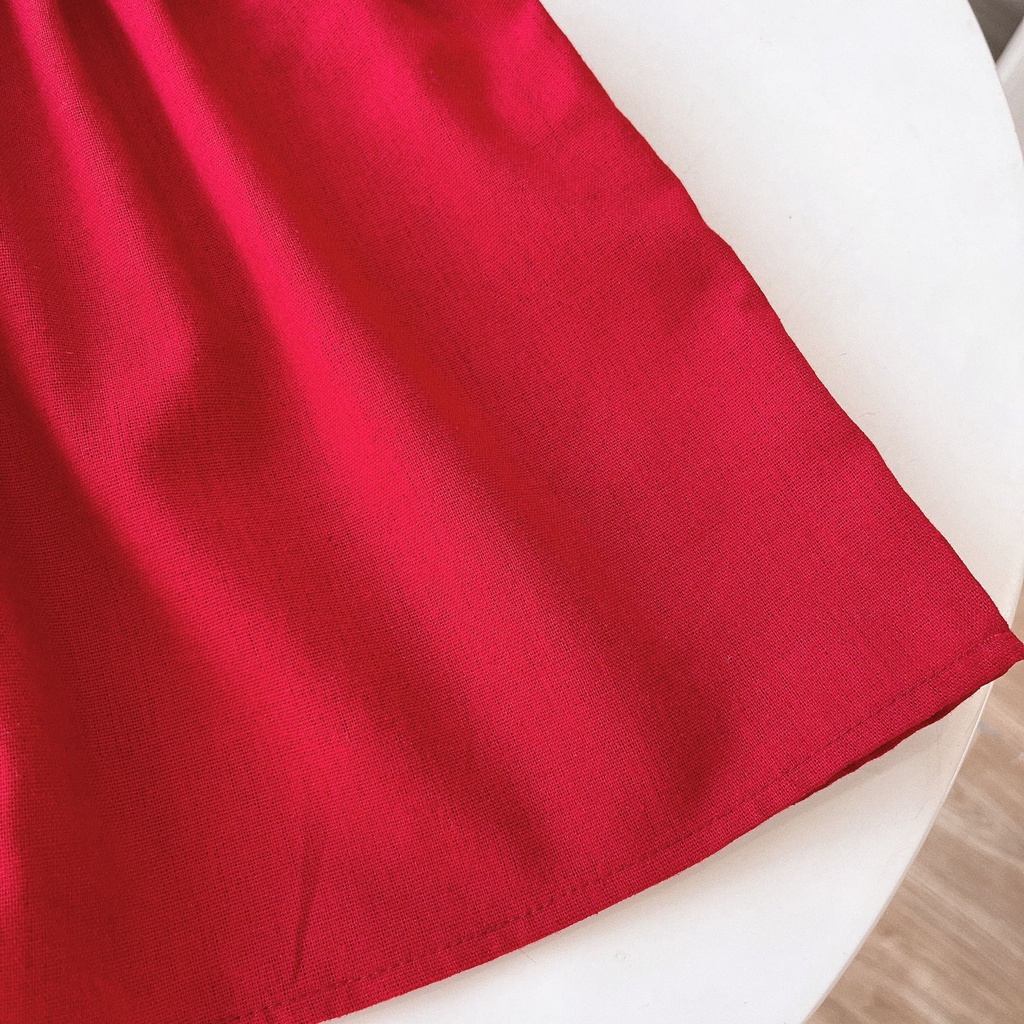 Váy NOEL bé gái  NRA19 babydoll chất linen xanh,đỏ phối thêu cổ Ngò Rí Store