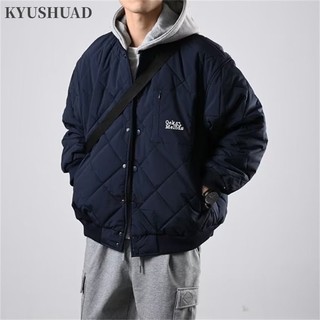Kyushuad Áo Khoác Phao Đệm cotton Dáng Rộng Có Mũ Trùm Tháo Rời Được Cho Nam