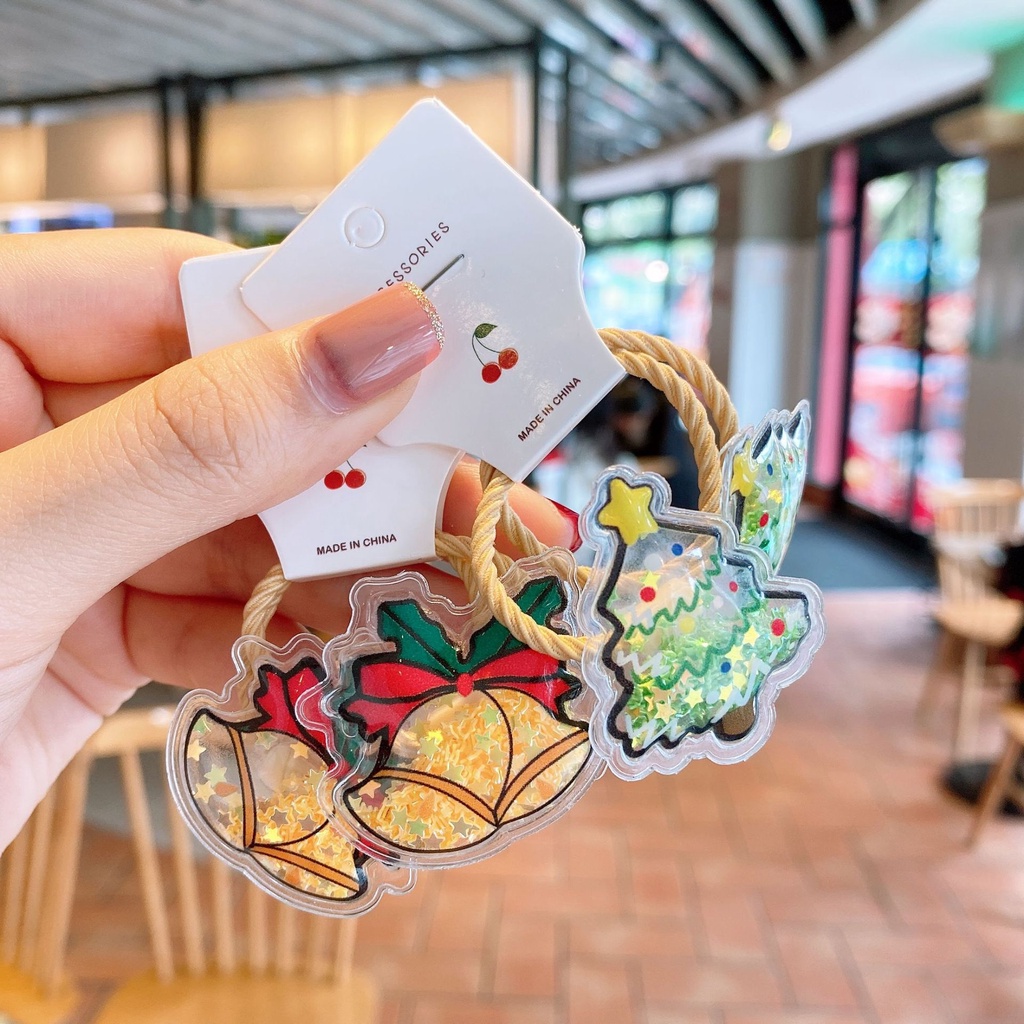 Kẹp Tóc Trong Suốt Hình Ông Già Noel Phối Cát Chảy Dễ Thương Cho Bé