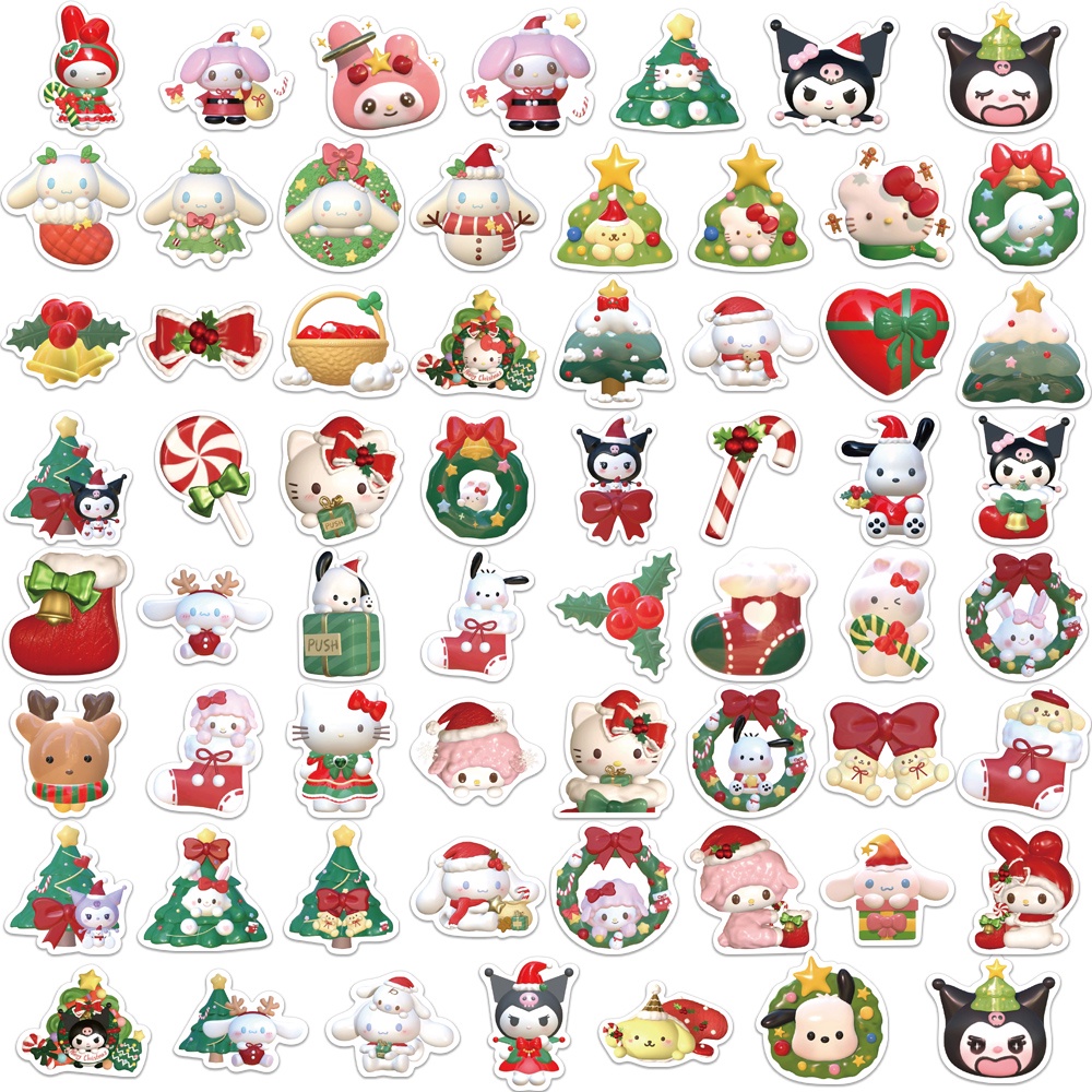 SANRIO Bộ 62 Miếng Dán Chống Thấm Nước Họa Tiết graffiti Độc Đáo Trang Trí Nón Bảo Hiểm / Xe Đạp