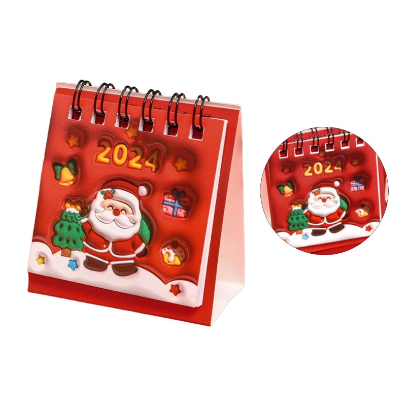 Lịch Giáng Sinh 2024 Để Bàn mini Họa Tiết Hoạt Hình Dễ Thương 01 2024 Đến 12 2024