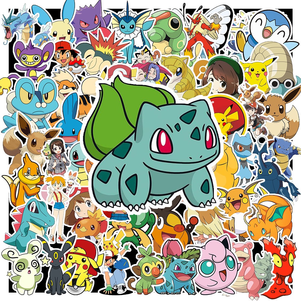 Sticker Chống Nước - 100 Miếng Dán Trang Trí Máy Tính Xách Tay | Xe Máy | Điện Thoại - Hình Pokemon Dễ Thương