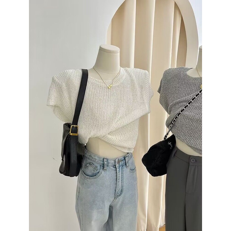 Áo Dệt Kim Tay Ngắn Dáng Rộng Thời Trang Dành Cho Nữ