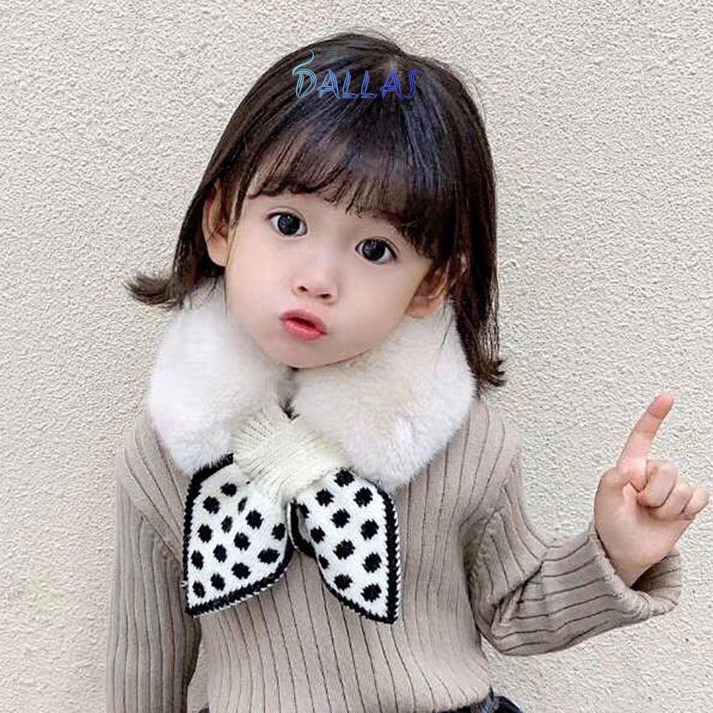 Khăn Choàng Cổ  Siêu Mềm Giữ Ấm Mùa Đông Thiết Kế Ghép Nối Chéo Chấm Bi Ngọt Ngào Cho Bé Gái Mặc Hàng Ngày
