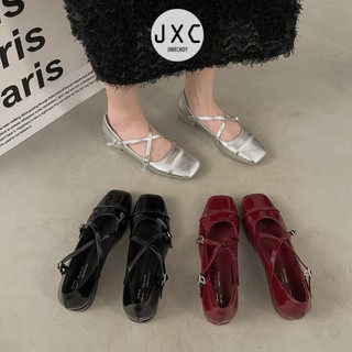 JINxCHOYGiày Cao Gót Mũi Vuông Bằng Da Thời Trang Hàn Quốc Chất Lượng Caogiày búp bê nữ