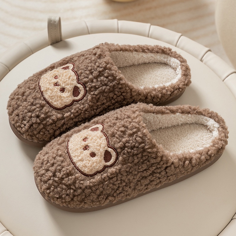 😝Dép cotton Đi Trong Nhà Đế Dày Giữ Ấm Mùa Thu Đông In Họa Tiết Hoạt Hình Dễ Thương Cho