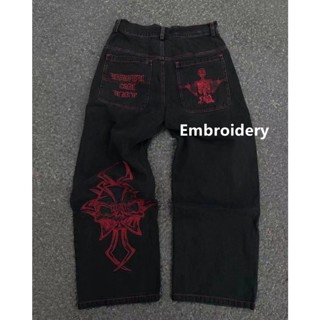 Quần jeans baggy Ống Rộng Thêu Hình Đầu Lâu Phong Cách hip hop Thời Trang Cho Nam y2k